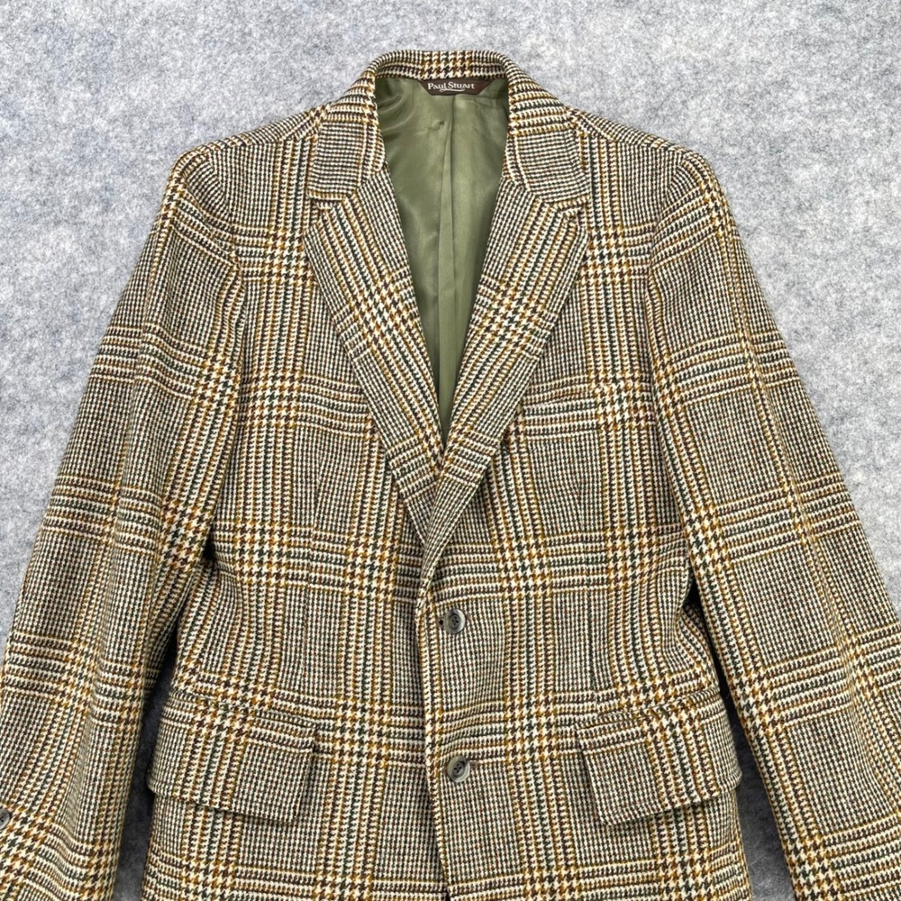 VTG Paul Stuart Tweed Sport Coat Men 37 Short Brown Plaid Wool 2-Button Blazer
